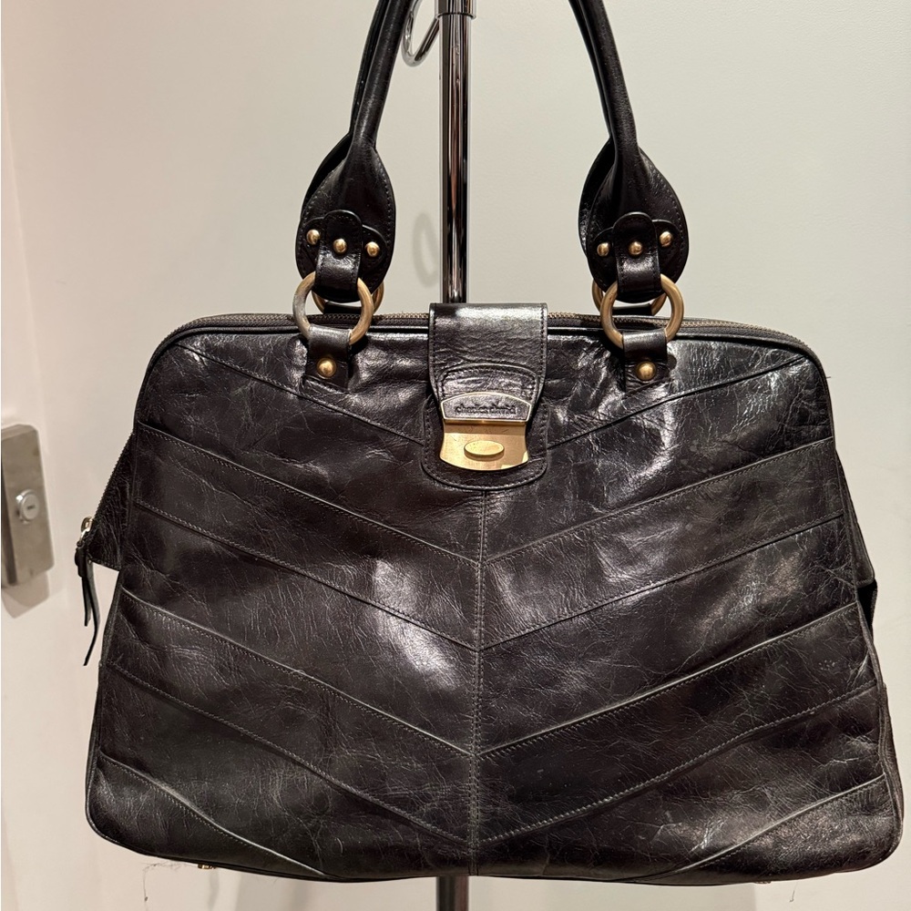 NWOT Black Genuine Leather large bag- Charles David - designer direct
